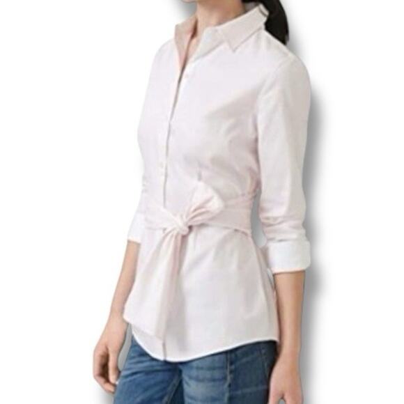 Untuckit Women’s Size S Pale Pink Stripe Tie Waist Button Front Shirt Clara - Picture 1 of 7